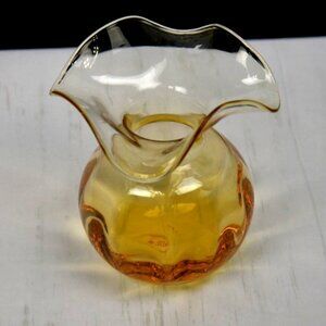 VIETRI Italian Hand Blown Ruffled Glass Vase in Amber 5.5" Tall